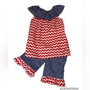 Girls Boutique Patriotic Ruffle Two Piece Outfit Size 5